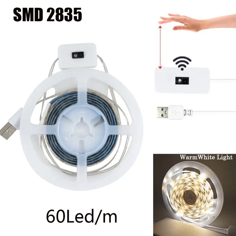 Smart Led Strip Light USB 5V Motion Sensor Hand Scan ON OFF Control Backlight Double-sided Tape for TV Kitchen Cabinet Wardrobe