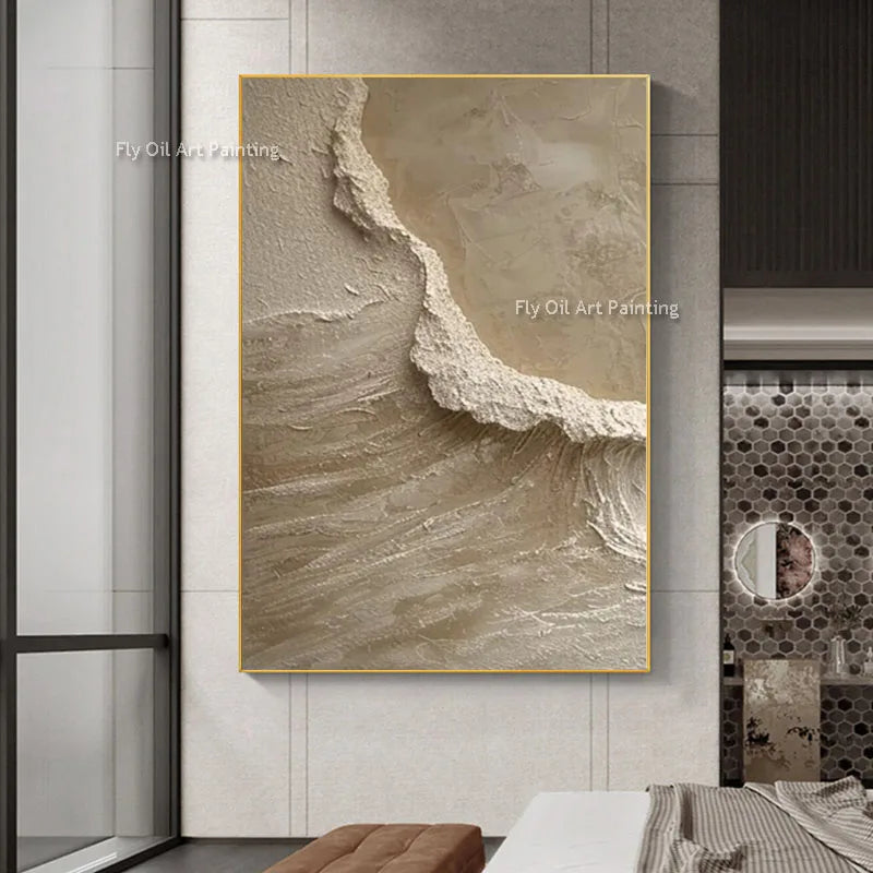 White Ocean Wave Textured Oil Painting Handmade Sea Beach Canvas Painting White Textured Abstract Ocean Wave Landscape Painting