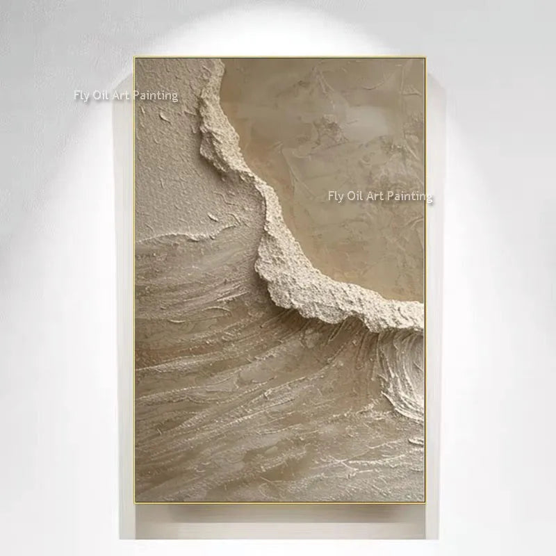 White Ocean Wave Textured Oil Painting Handmade Sea Beach Canvas Painting White Textured Abstract Ocean Wave Landscape Painting