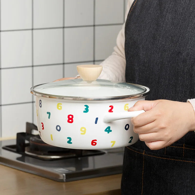 Japanese enamel porcelain double ear thickened soup rice milk pot  stew mini hot pot induction cooker stewpan pan saucepan