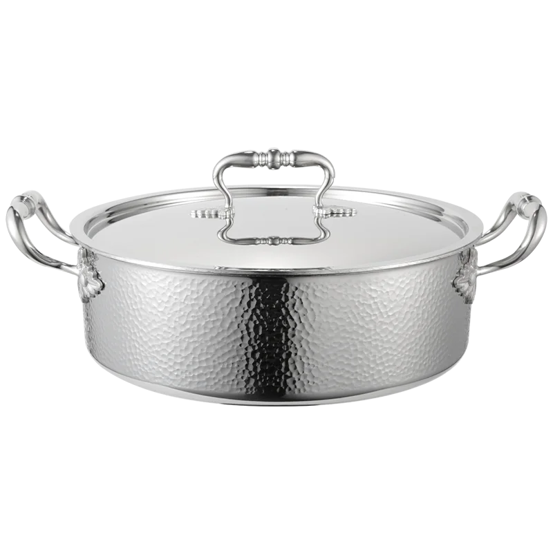 Yuanyang pot hot household Italian handmade hammering 304 stainless steel three-layer steel soup stewpan two-flavor chafingdish