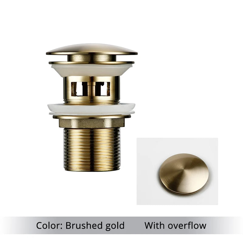 Pop Up Drain Button Bathroom Sink Plug Drainer Siphon Waste Stopper Wash Basin Faucet Accessory Washbasin Pipe Black Gold Rose