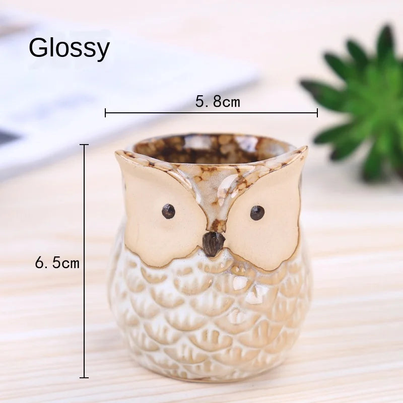 European Owl Animal Thumb Small Flower Pot Creative Succulent Plant Pot Personality Ceramic Crafts Office Home Decoration