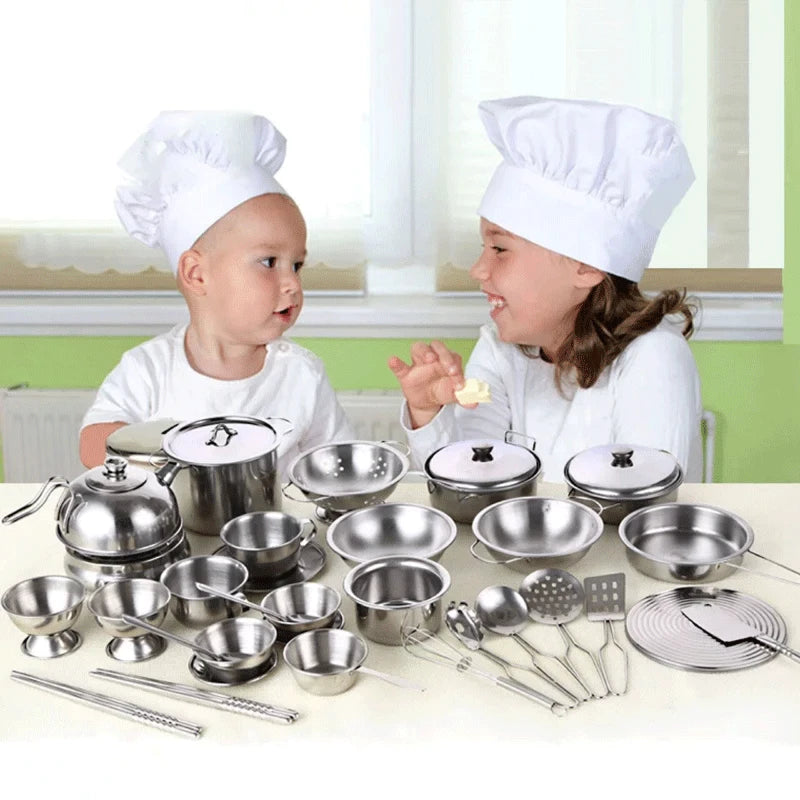 Stainless Steel Funny Kids Simulation Kitchen Toys Cooking Cookware Children Kitchen Tableware Pretend Role Play Toy for Kids