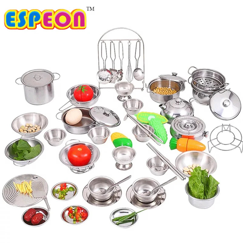 Stainless Steel Funny Kids Simulation Kitchen Toys Cooking Cookware Children Kitchen Tableware Pretend Role Play Toy for Kids