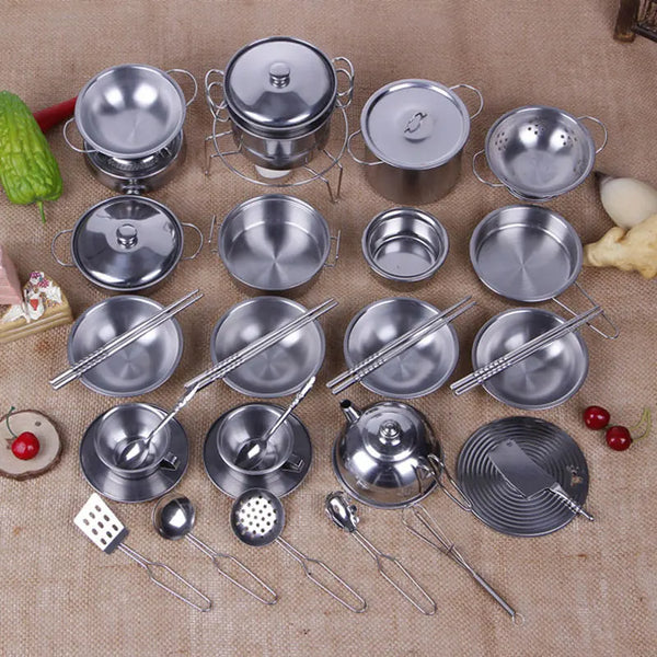 Stainless Steel Funny Kids Simulation Kitchen Toys Cooking Cookware Children Kitchen Tableware Pretend Role Play Toy for Kids
