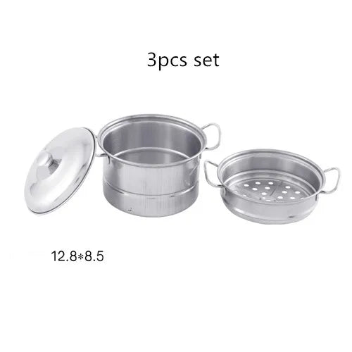 Stainless Steel Funny Kids Simulation Kitchen Toys Cooking Cookware Children Kitchen Tableware Pretend Role Play Toy for Kids