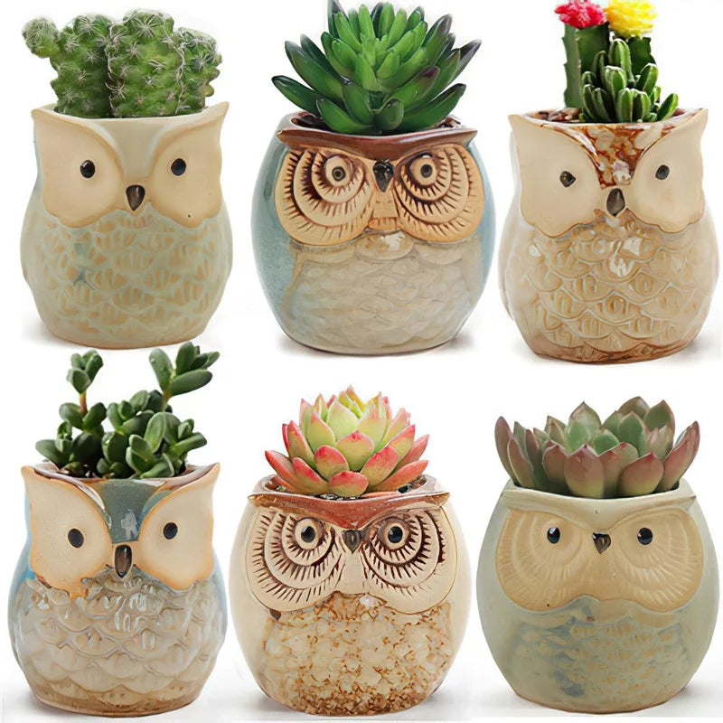 European Owl Animal Thumb Small Flower Pot Creative Succulent Plant Pot Personality Ceramic Crafts Office Home Decoration