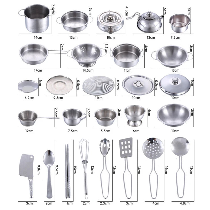 Stainless Steel Funny Kids Simulation Kitchen Toys Cooking Cookware Children Kitchen Tableware Pretend Role Play Toy for Kids