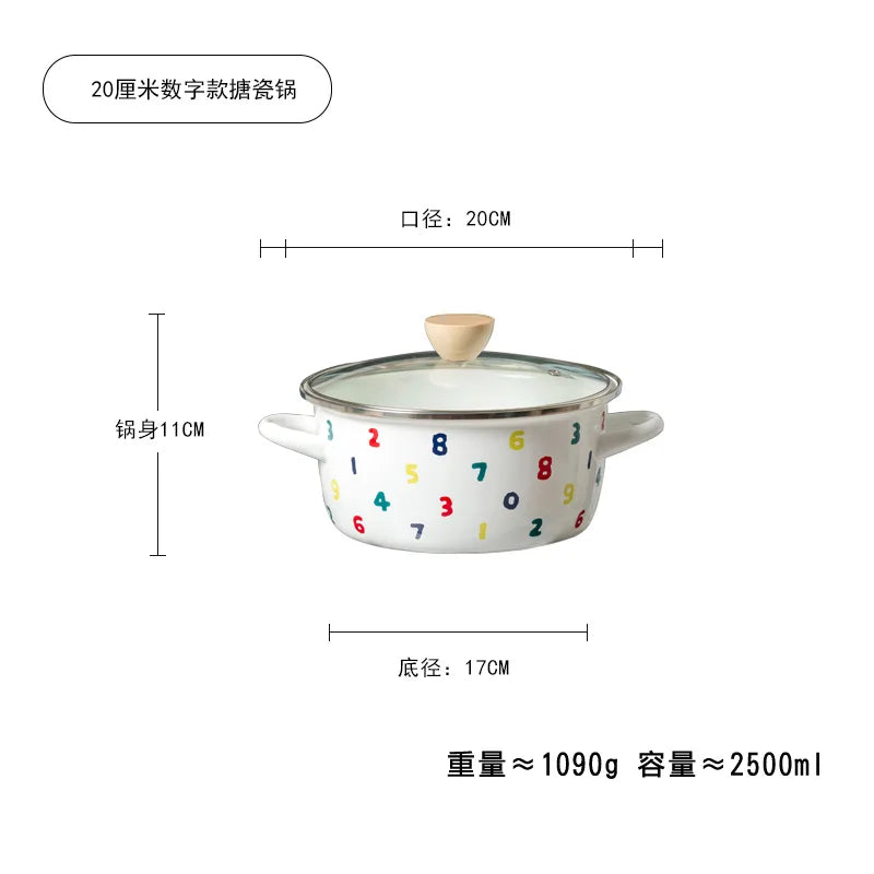 Japanese enamel porcelain double ear thickened soup rice milk pot  stew mini hot pot induction cooker stewpan pan saucepan