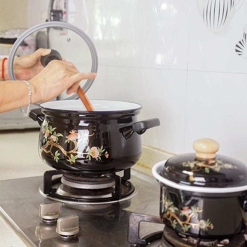 Enamel thickened soup pot retro nostalgic classic gold depicting anti scalding handle pan anti overflow type household stewpan