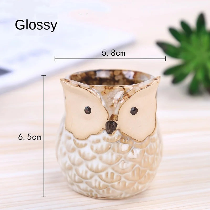 European Owl Animal Thumb Small Flower Pot Creative Succulent Plant Pot Personality Ceramic Crafts Office Home Decoration