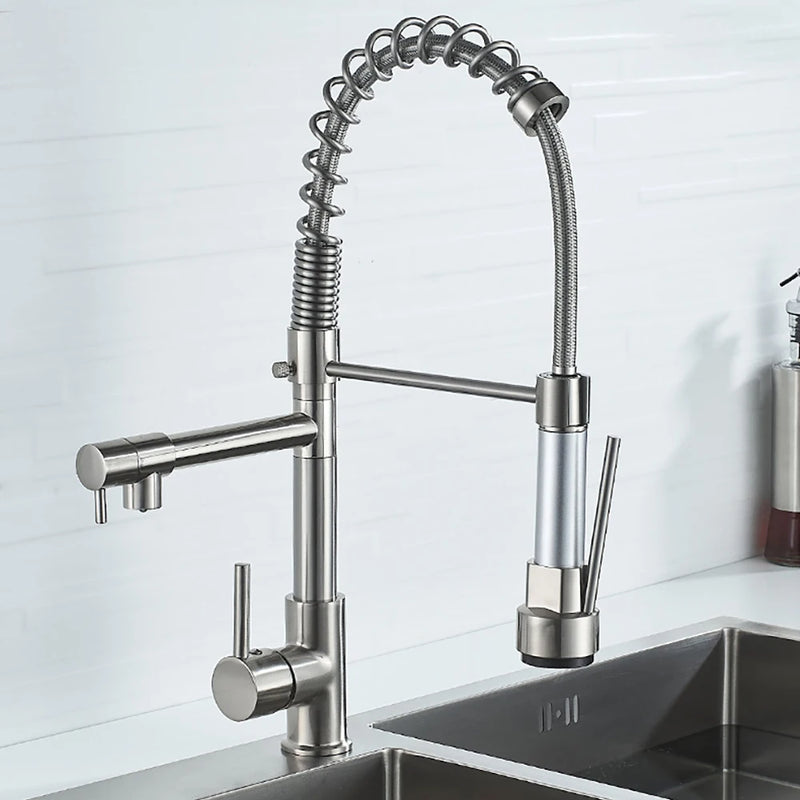 DQOK Black Brushed Spring Pull Down Kitchen Sink Faucet Hot & Cold Water Mixer Crane Tap with Dual Spout Deck Mounted