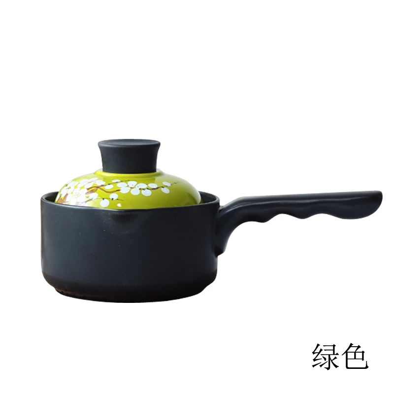 Cherry blossom ceramic baby auxiliary pot ceramic small dairy pot household single handle casserole non-stick soup stewpan