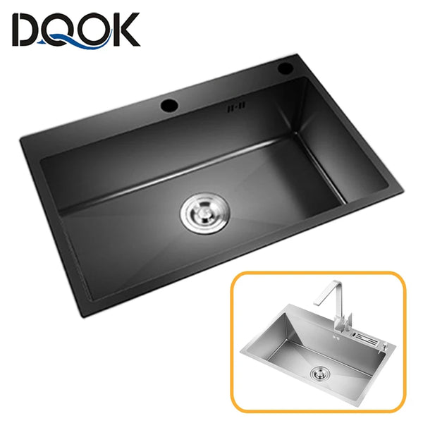 DQOK Stainless Steel Kitchen Sink Slot Dish Basin Kitchen Sink Drain Basket And Drain Pip Rectangular