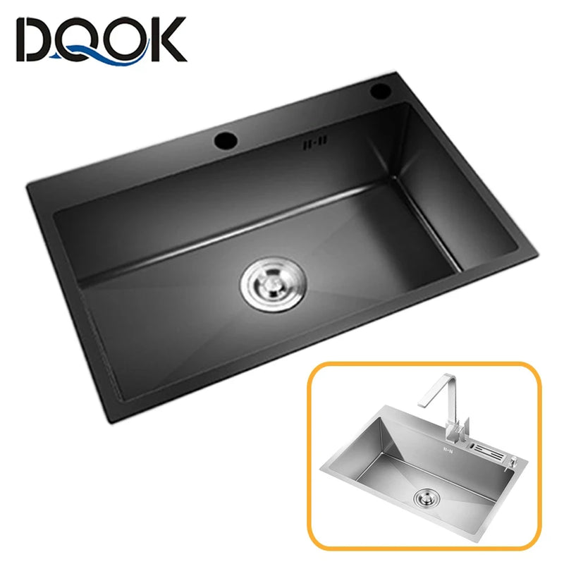 DQOK Stainless Steel Kitchen Sink Slot Dish Basin Kitchen Sink Drain Basket And Drain Pip Rectangular