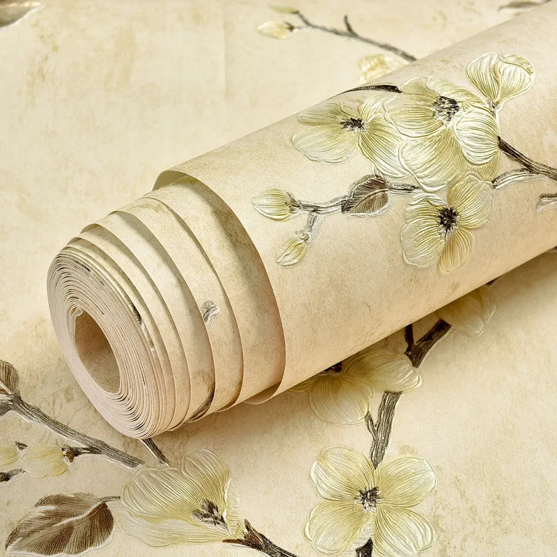 3D American Retro Non-woven Self-adhesive Wallpaper Rustic Vine Flower Wall Papers Thickening Peel and Stick Wall Stickers