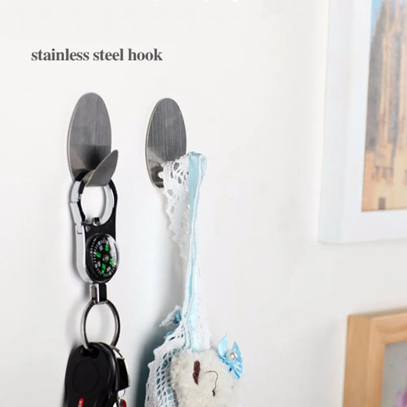 6PCS Stick On Silver Hook Strong Self Adhesive Sticky Coat Hat Metal Hanger Home Bathroom Kitchen Stainless Steel Holder