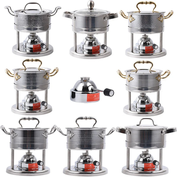 304 stainless steel self-service one person small hot pot gas alcohol stove chafing dish chafingdish soup stewpan