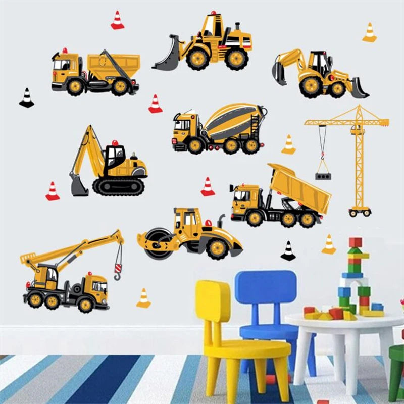 3D Cartoon Automotive Engineering Vehicle Wall Stickers For Kids Room Home Bedroom PVC Decor Cartoon Movie Mural Art Decals