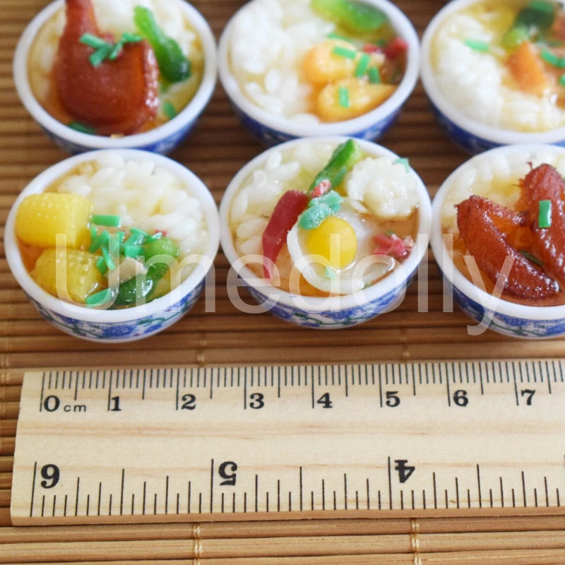 2PCS 1:6 Miniature Dollhouse Bowl Rice Mini Chinese Cuisine Pretend Food for 1/6 Blyth BJD Doll Kitchen Decor Accessories Toys
