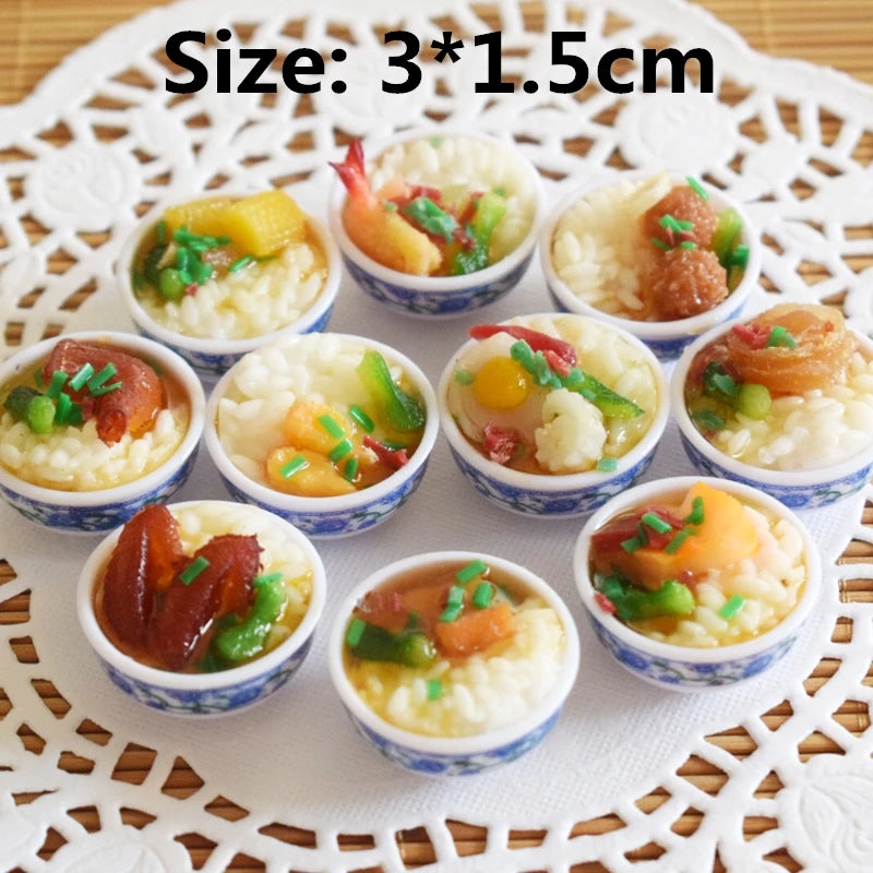 2PCS 1:6 Miniature Dollhouse Bowl Rice Mini Chinese Cuisine Pretend Food for 1/6 Blyth BJD Doll Kitchen Decor Accessories Toys