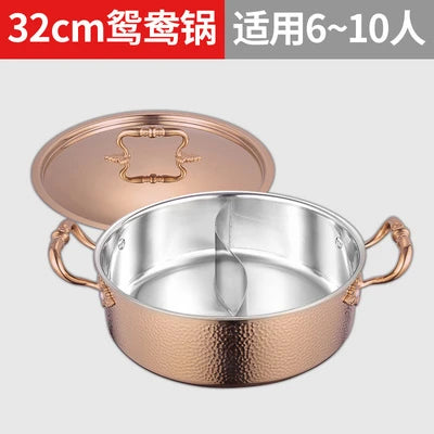 Yuanyang pot hot household Italian handmade hammering 304 stainless steel three-layer steel soup stewpan two-flavor chafingdish