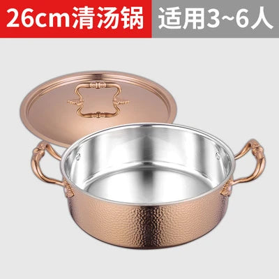 Yuanyang pot hot household Italian handmade hammering 304 stainless steel three-layer steel soup stewpan two-flavor chafingdish