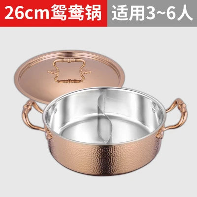 Yuanyang pot hot household Italian handmade hammering 304 stainless steel three-layer steel soup stewpan two-flavor chafingdish