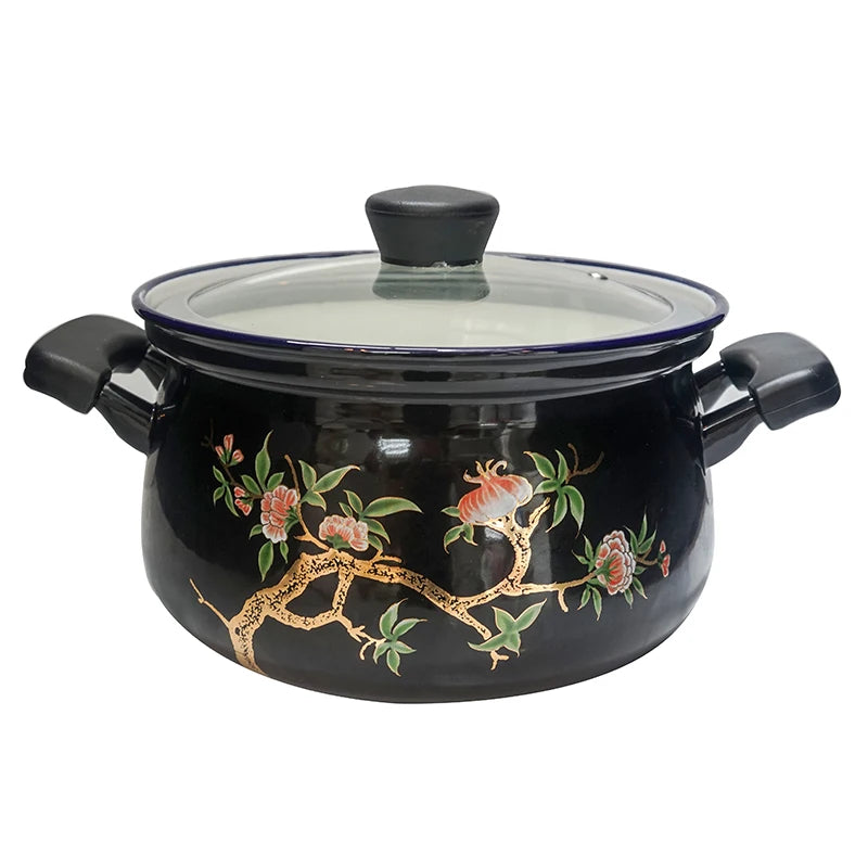 Enamel thickened soup pot retro nostalgic classic gold depicting anti scalding handle pan anti overflow type household stewpan