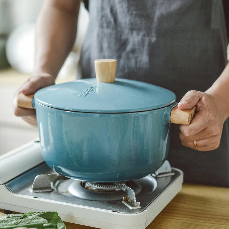 Cast iron enamel steamer household multi-functional non stick stew soup pot steamed bread bamboo wood steaming pan stewpan