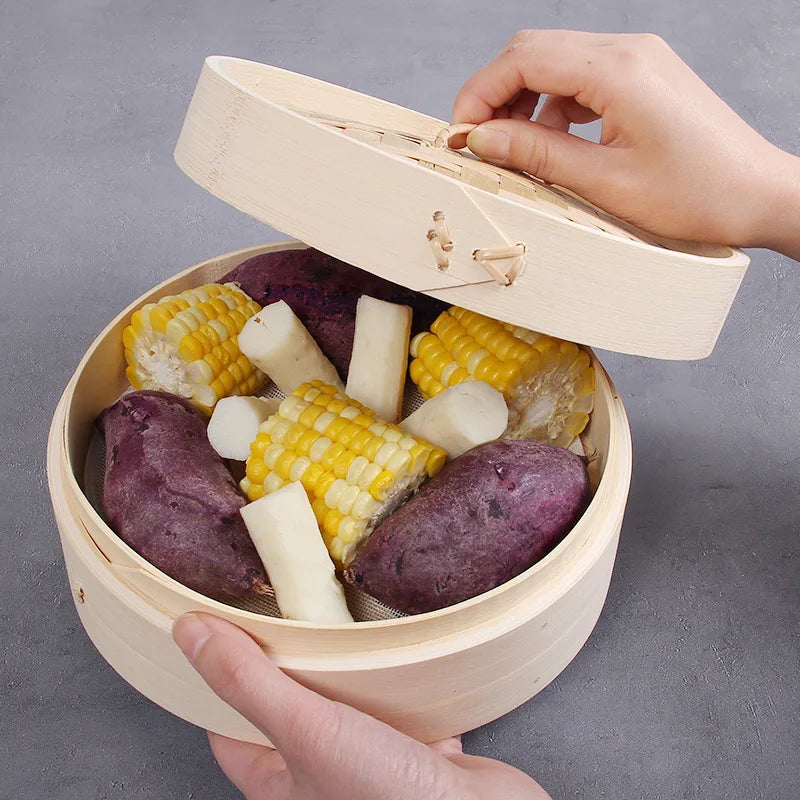 15/18/21cm Chinese Dumplings Bamboo Steamer Cooker With Lid Dimsum Steamer Fish Rice Vegetable Basket Kitchen Cooking Tools