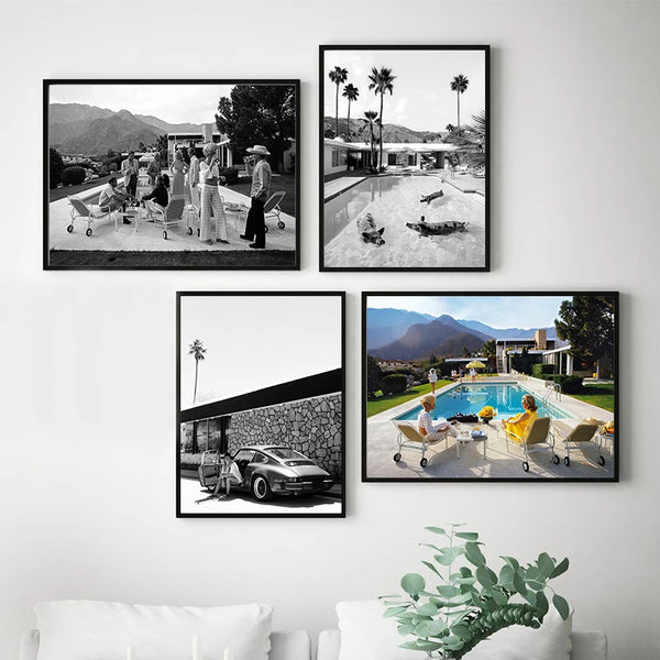 Pool Party Palm Springs Posters Black White Photography Vintage Art Prints Mid Century Wall Pictures Canvas Painting Home Decor