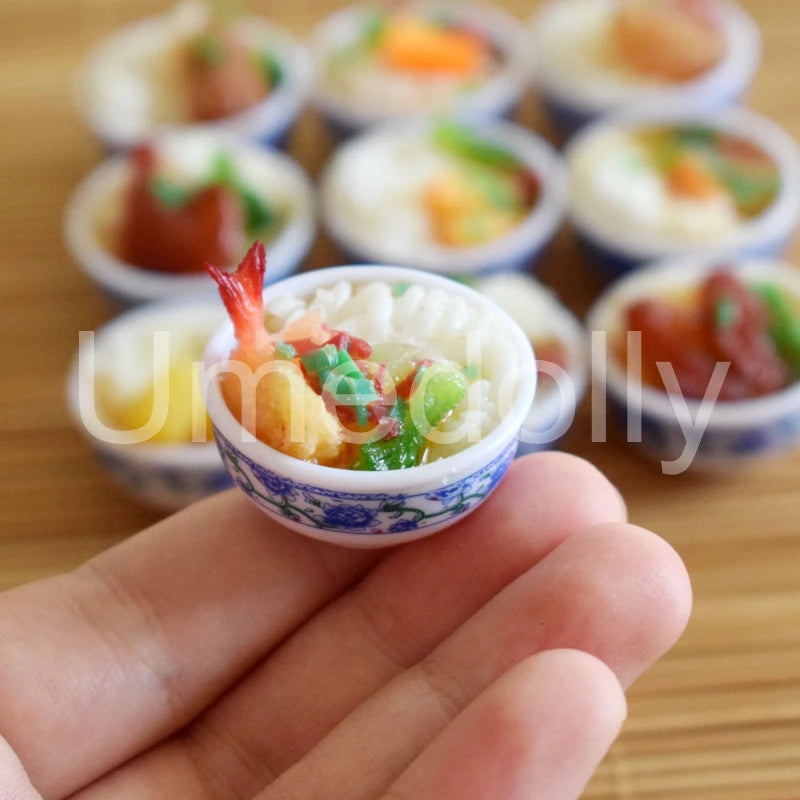 2PCS 1:6 Miniature Dollhouse Bowl Rice Mini Chinese Cuisine Pretend Food for 1/6 Blyth BJD Doll Kitchen Decor Accessories Toys