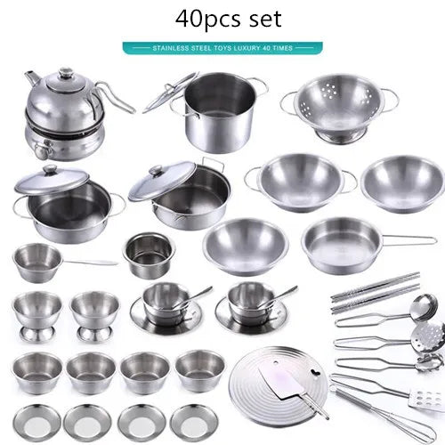 Stainless Steel Funny Kids Simulation Kitchen Toys Cooking Cookware Children Kitchen Tableware Pretend Role Play Toy for Kids
