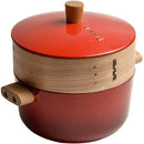 Cast iron enamel steamer household multi-functional non stick stew soup pot steamed bread bamboo wood steaming pan stewpan
