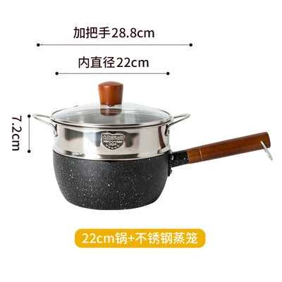Japanese snow pan baby food small milk pot household non stick cooking noodle soup rice stewpot wood handle stewpan saucepot