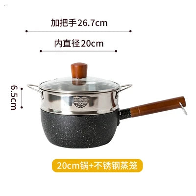 Japanese snow pan baby food small milk pot household non stick cooking noodle soup rice stewpot wood handle stewpan saucepot
