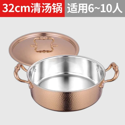 Yuanyang pot hot household Italian handmade hammering 304 stainless steel three-layer steel soup stewpan two-flavor chafingdish