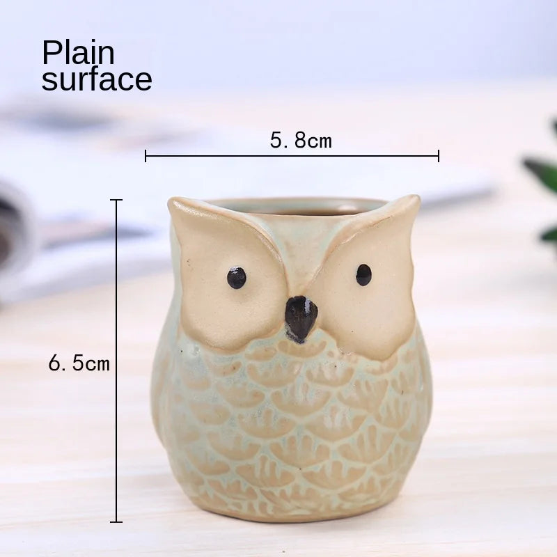 European Owl Animal Thumb Small Flower Pot Creative Succulent Plant Pot Personality Ceramic Crafts Office Home Decoration