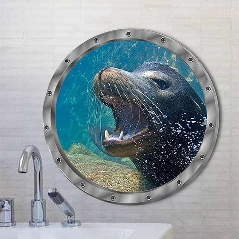 Bathroom Pvc Decals Underwater Fish Wall Stickers Waterproof Capybara Dolphin Tortoise Stickers Washing Machine Decoration