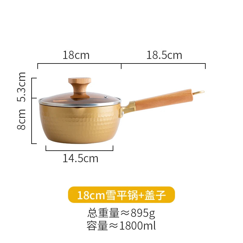 Japanese non stick snow pan thickened baby milk cooking auxiliary small household soup rice noodle pot stewpan glass lid