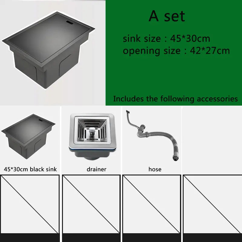 Hidden black Kitchen sink Single bowl Bar Small Size sink Stainless Steel Balcony sink Concealed black kitchen sink Bar sink