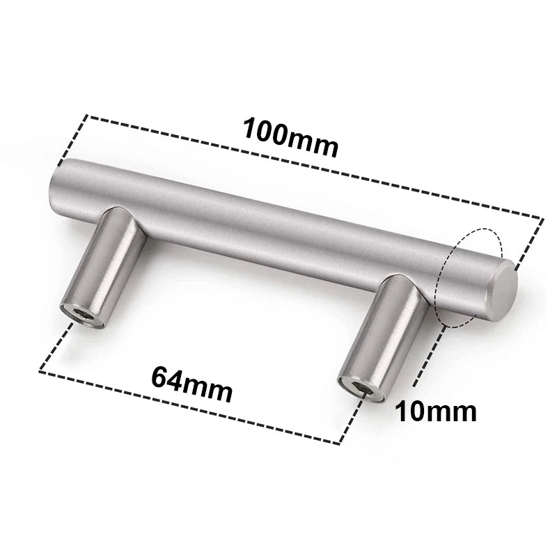 Furniture Handles Wardrobe Door Pull Stainless Steel Drawer Handle T Bar Straight Kitchen Long Cabinet Closet Knob Black Silver