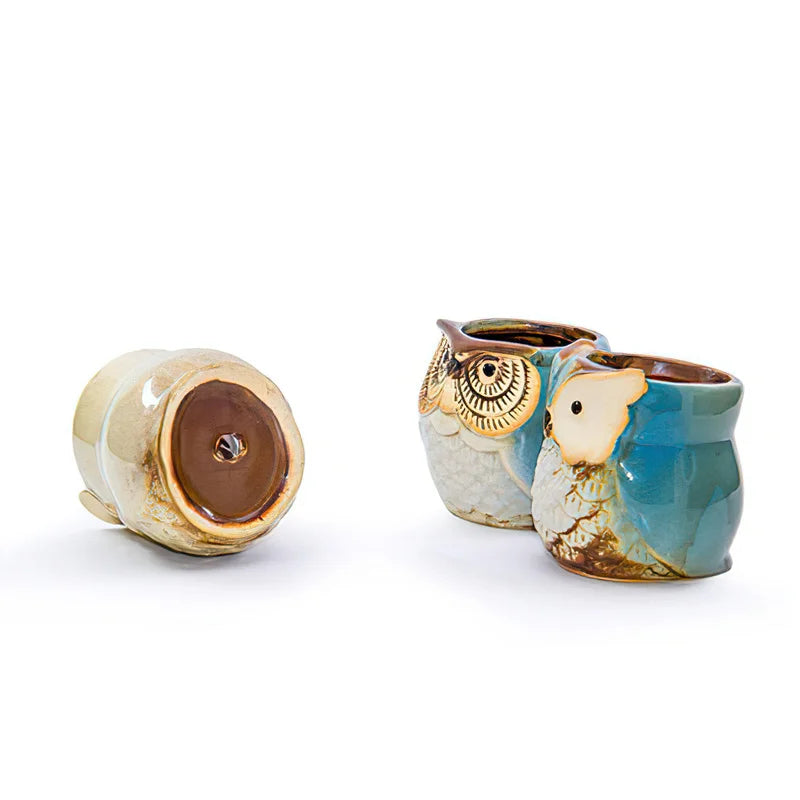 European Owl Animal Thumb Small Flower Pot Creative Succulent Plant Pot Personality Ceramic Crafts Office Home Decoration