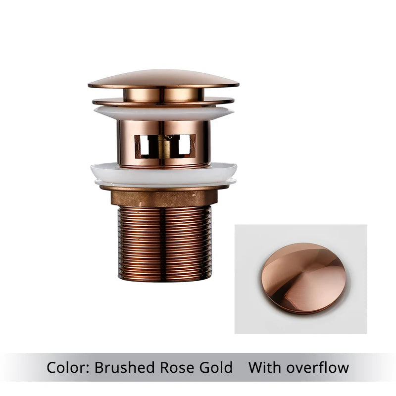 Pop Up Drain Button Bathroom Sink Plug Drainer Siphon Waste Stopper Wash Basin Faucet Accessory Washbasin Pipe Black Gold Rose