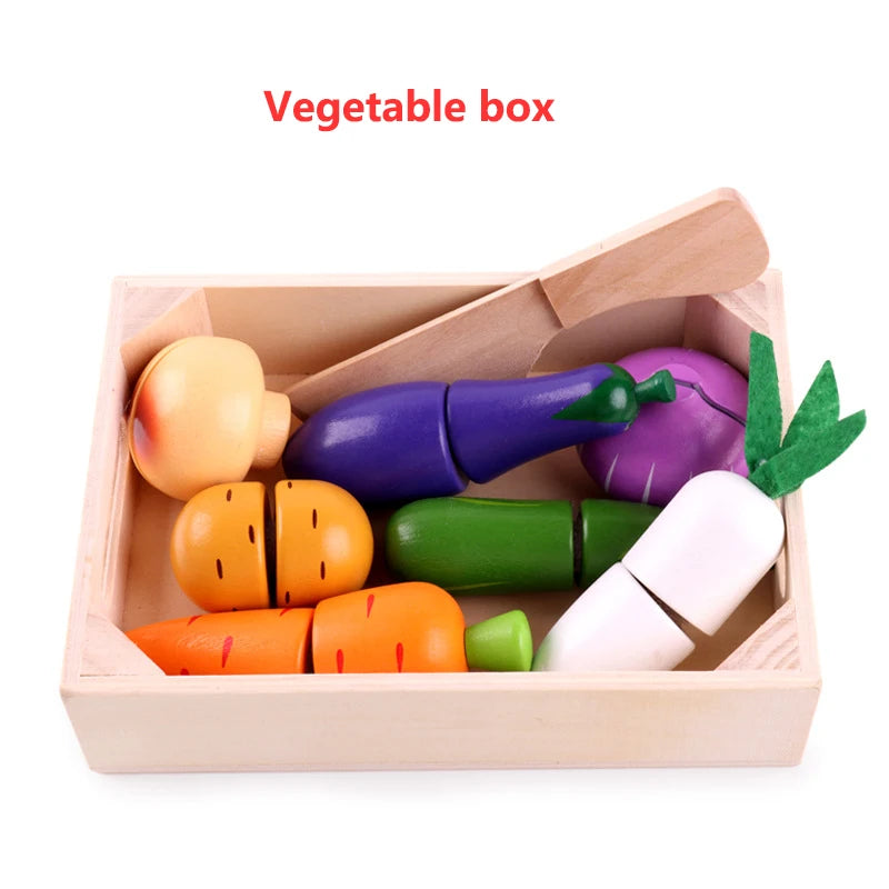 12 styles Wooden  simulation kitchen series Set cut fruits and vegetables dessert children's educational play house toys