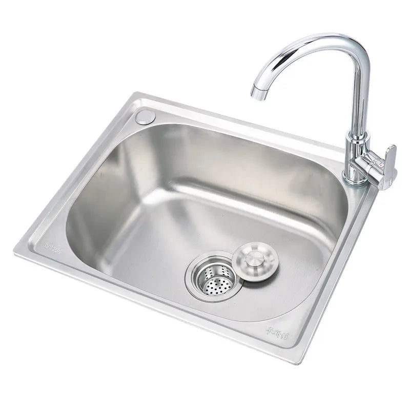 Silvery 304 Stainless Steel Kitchen Sink Multiple Size Undermount Basin Sink Single Tank Wash Vegetables Thickened Basin Set
