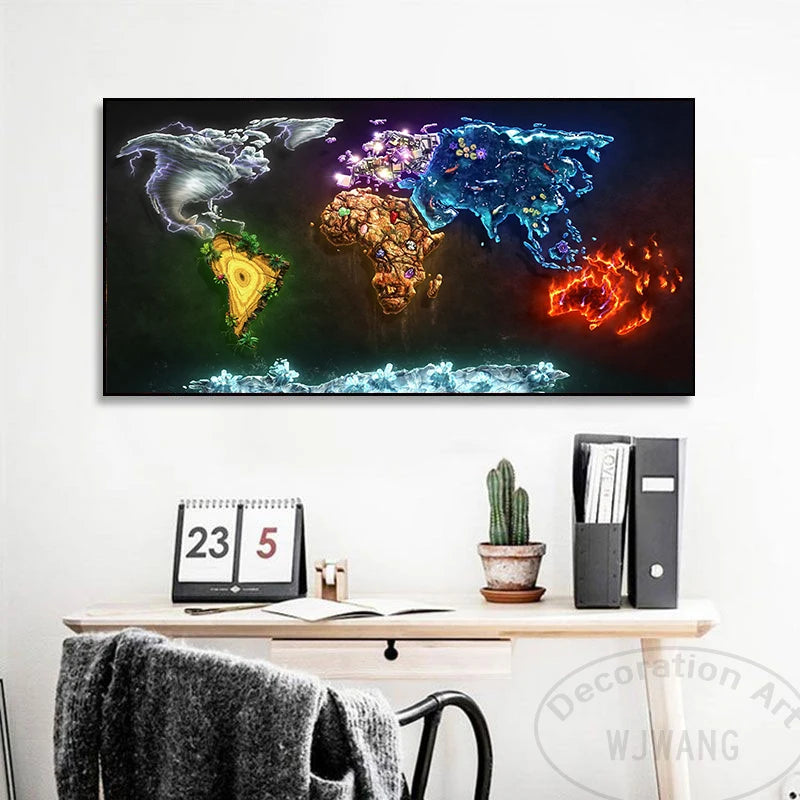 Modern Art World Map Posters Prints HD Printed Non-woven Canvas Painting Wall Picture Canvas Poster Wall Decor Living Room Decor