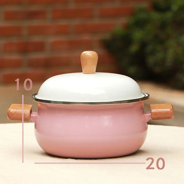 Jpanese enamel porcelain milk pot baby food small stewpan soup noodle health pot wood handle gas induction cooker